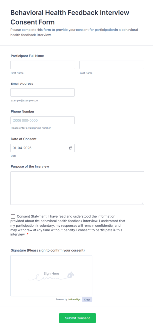 Behavioral Health Feedback Interview Consent Form Template