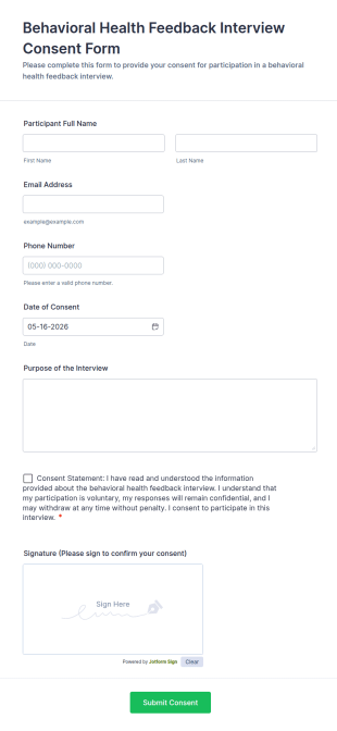 Behavioral Health Feedback Interview Consent Form Template