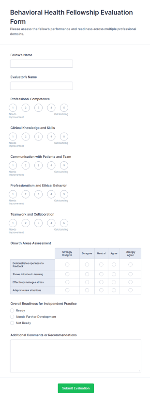 Behavioral Health Fellowship Evaluation Form Template