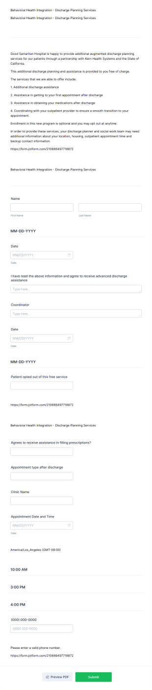 Behavioral Health Integration Form Template