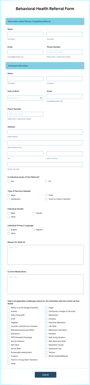 Behavioral Health Referral Form Template