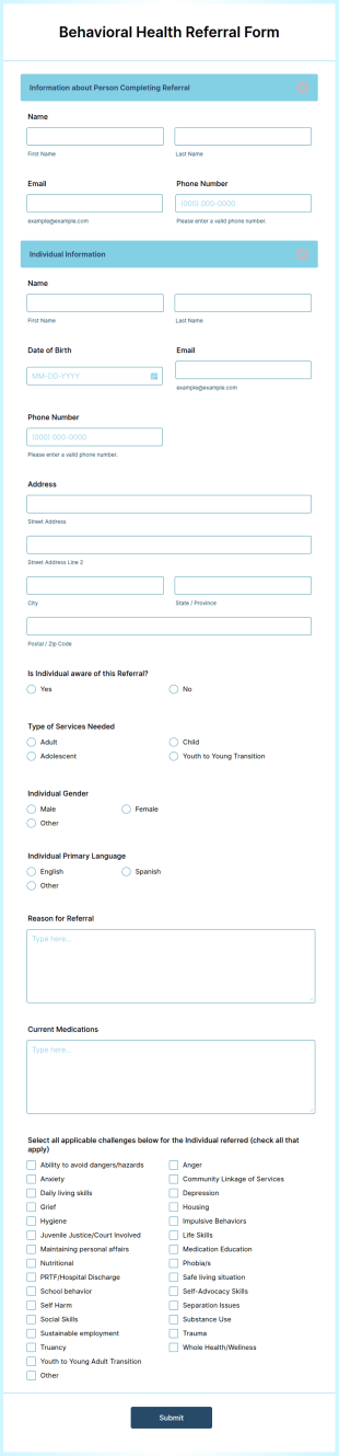 Behavioral Health Referral Form Template