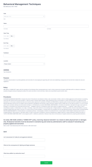 Behavioral Management Techniques Form Template