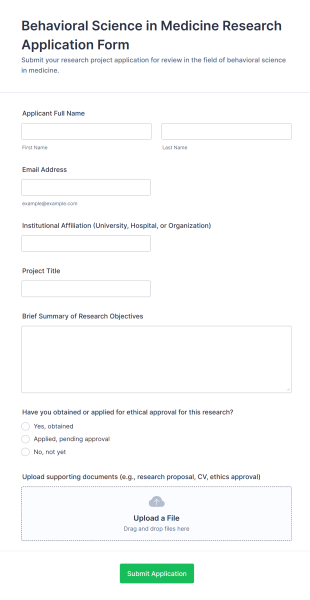 Behavioral Science In Medicine Research Application Form Form Template