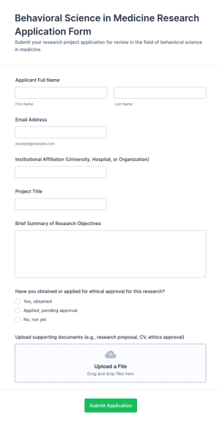 Behavioral Science In Medicine Research Application Form Template