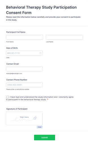 Behavioral Therapy Study Participation Consent Form Form Template