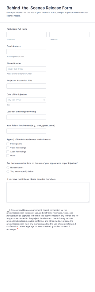 Behind The Scenes Release Form Template