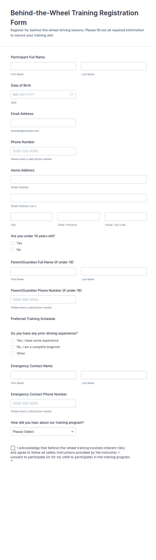 Behind The Wheel Training Registration Form Template
