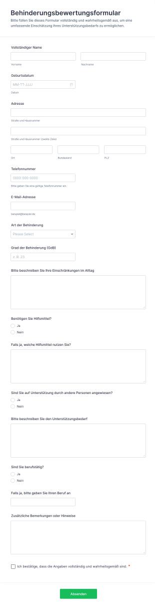 Behinderungsbewertungsformular