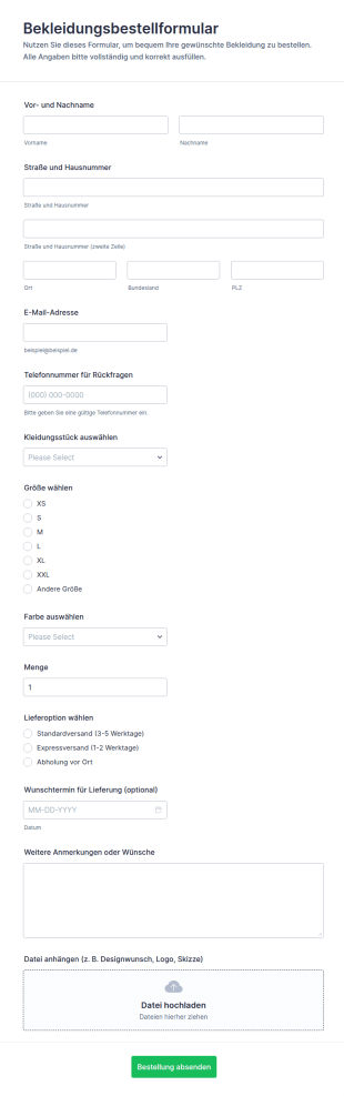 Bekleidungsbestellformular