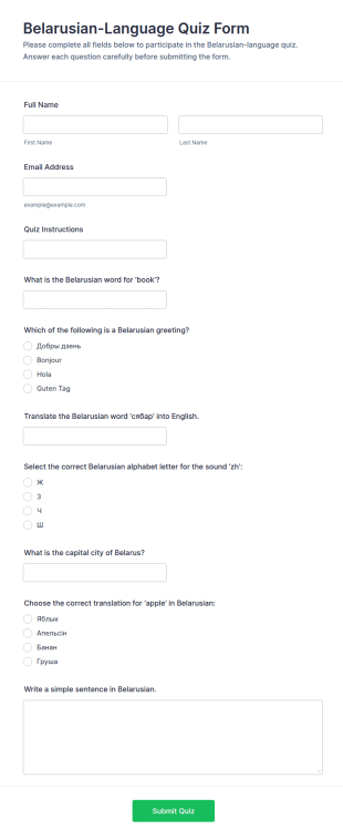 Belarusian Language Quiz Form Template