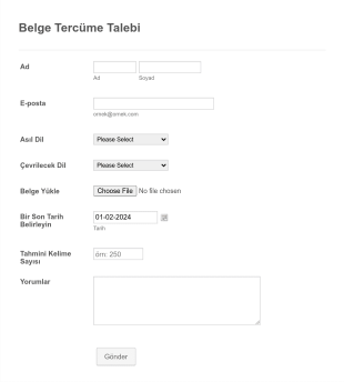 Belge Çeviri Talep Form Template