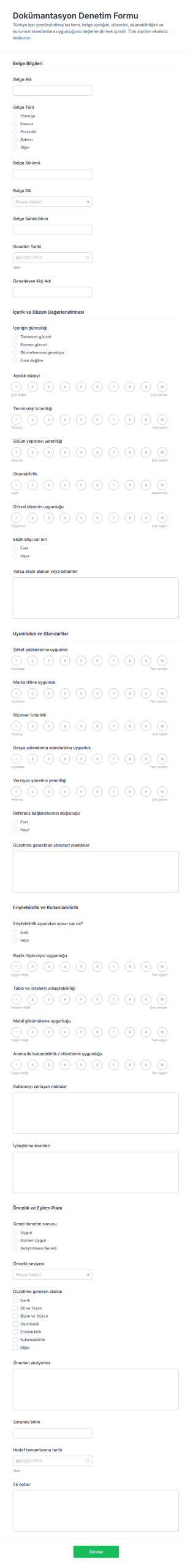 Belge Denetim Form Şablonu