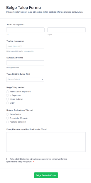 Belge Talep Form Template