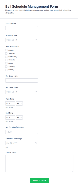 Bell Schedule Management Form Template