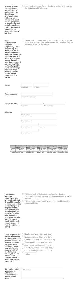 Bella's Bookshelf Book Club Form Template