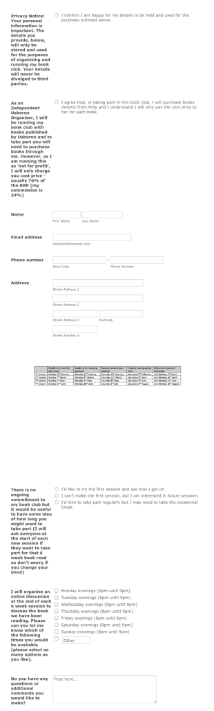 Bella's Bookshelf Book Club Form Template
