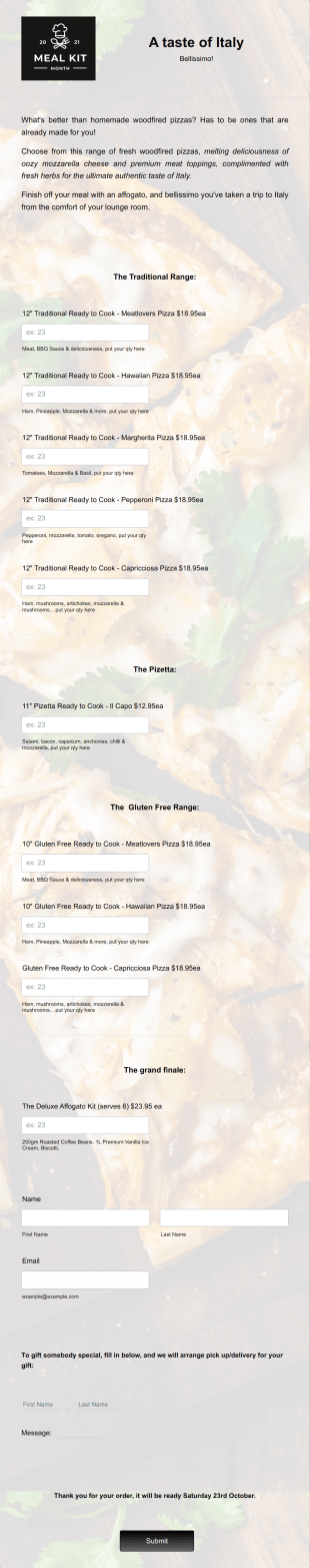 Bellissimo Italy Super Saturday Form Template
