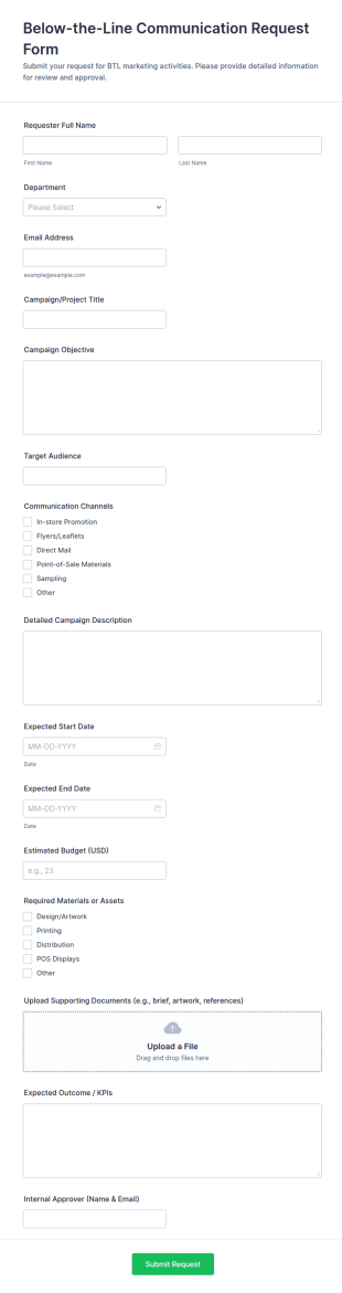 Below The Line Communication Request Form Template