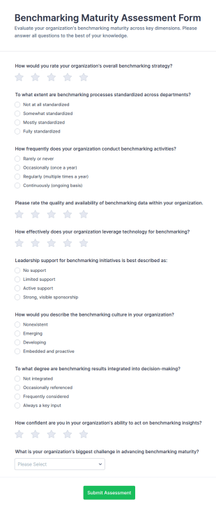 Benchmarking Maturity Assessment Questionnaire Form Template
