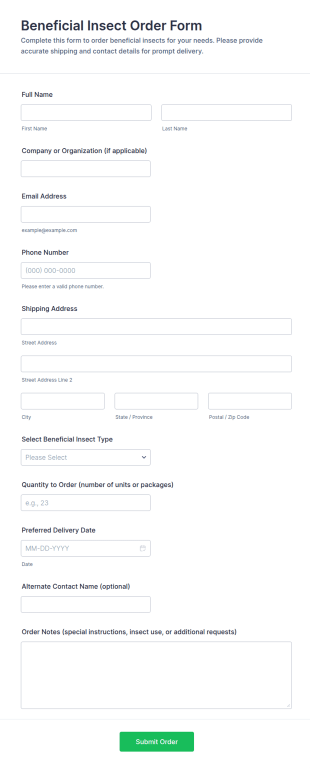 Beneficial Insect Order Form Template