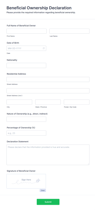 Beneficial Ownership Declaration Form Template