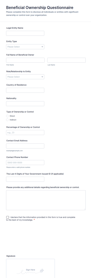 Beneficial Ownership Questionnaire Form Template