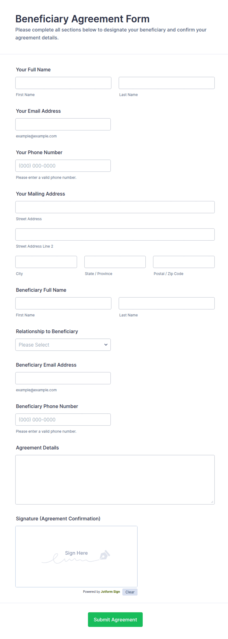 Contract Form Template.pdf Beneficiary Agreement Form Template | Jotform