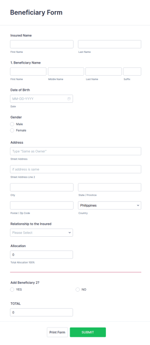 Beneficiary Form Template