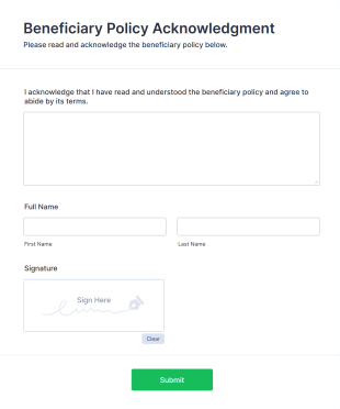 Beneficiary Policy Acknowledgment Form Template