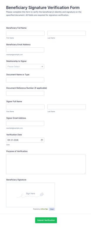 Beneficiary Signature Verification Form Template