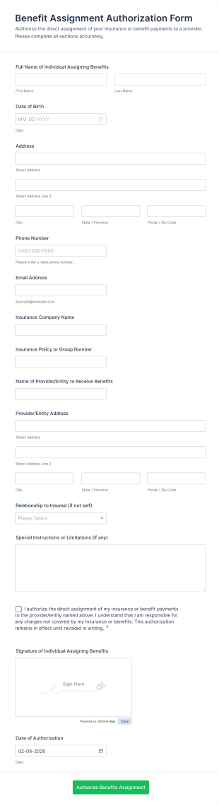 Benefit Assignment Authorization Form Template