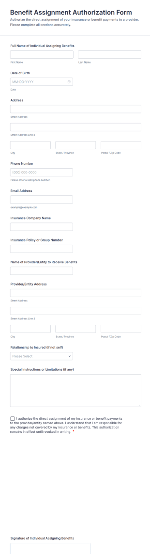 Benefit Assignment Authorization Form Template