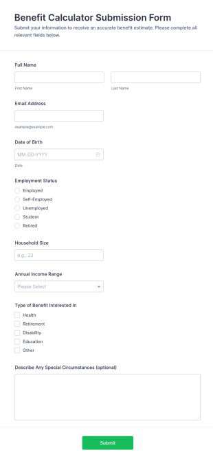 Benefit Calculator Submission Form Template