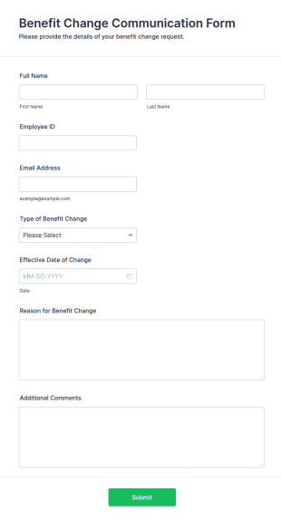 Benefit Change Communication Form Template