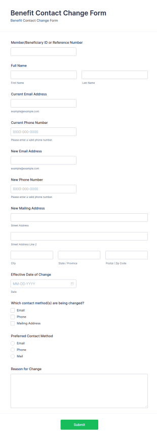 Benefit Contact Change Form Template