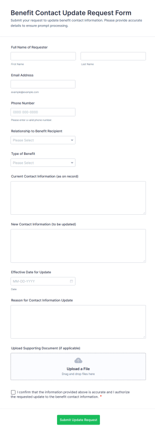 Benefit Contact Update Request Form Template