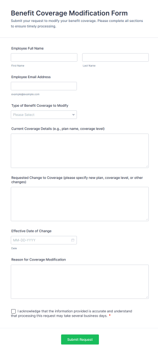 Benefit Coverage Modification Form Template