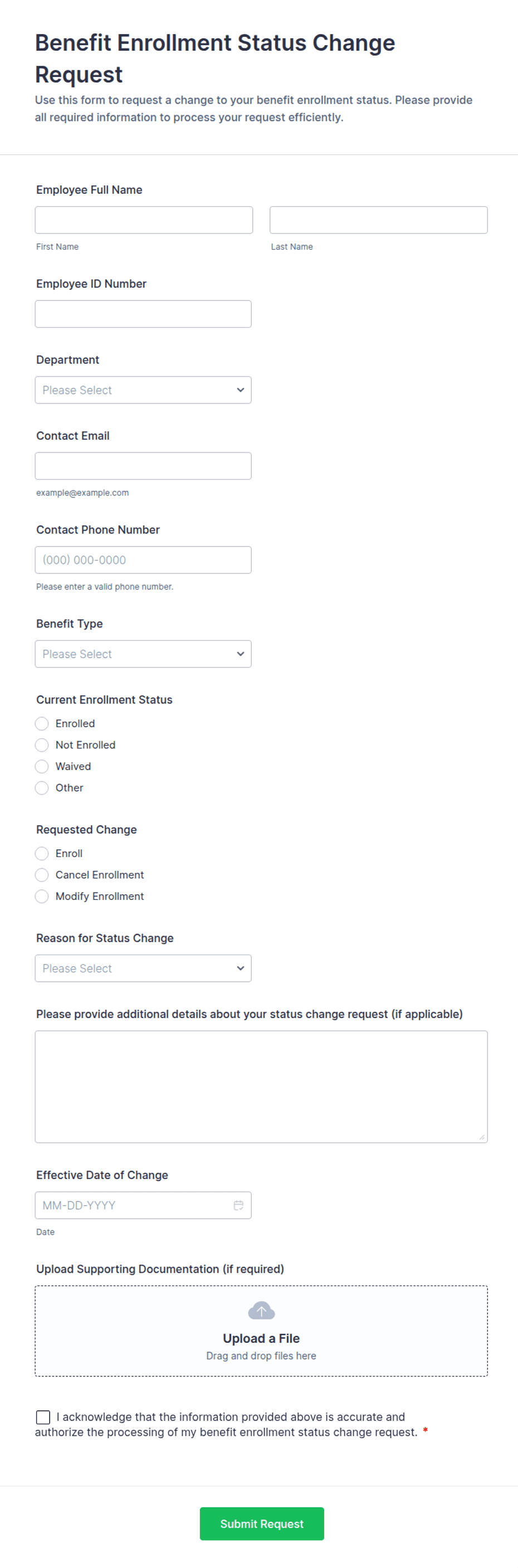 Enrollment Status Examples Benefit Enrollment Status Change Request Form Template | Jotform