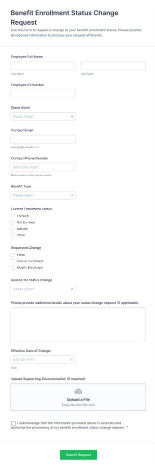 Benefit Enrollment Status Change Request Form Template