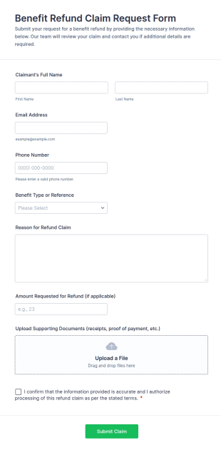 Benefit Refund Claim Request Form Template