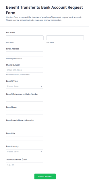 Benefit Transfer To Bank Account Request Form Template