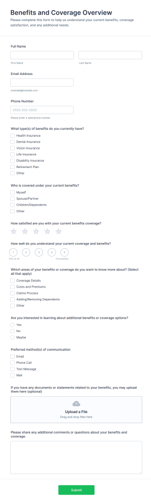 Benefits And Coverage Overview Form Template