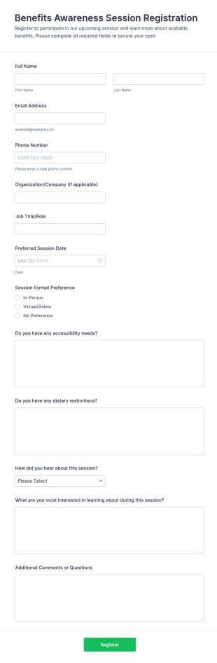 Benefits Awareness Session Registration Form Template