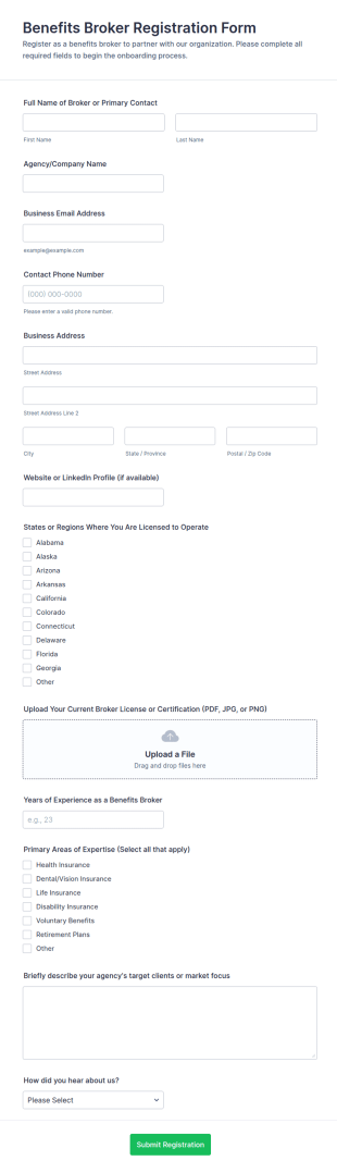 Benefits Broker Registration Form Template