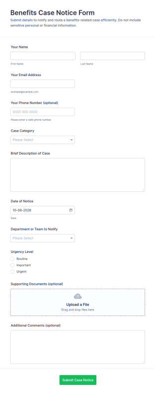 Benefits Case Notice Form Template