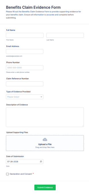 Benefits Claim Evidence Form Template