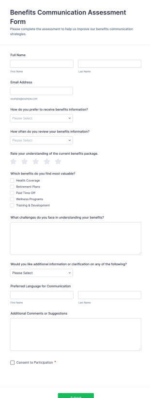 Benefits Communication Assessment Form Template