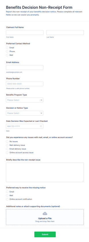 Benefits Decision Non Receipt Form Template