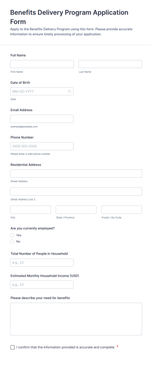 Benefits Delivery Program Application Form Template